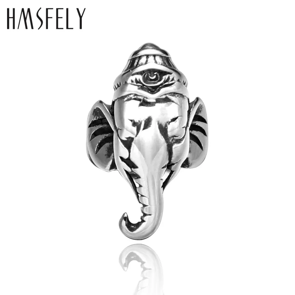 

HMSFELY 316l Stainless Steel Elephant Head Beads Accessories For DIY Leather Bracelet Jewelry Making 8mm Big Hole Size Bead 5pcs