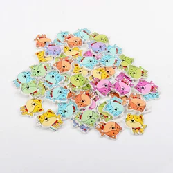 30pcs Wholesale Natural Wooden Buttons Colorful Mixed cat Scrapbook Sewing Accessories DIY Craft 24x24mm