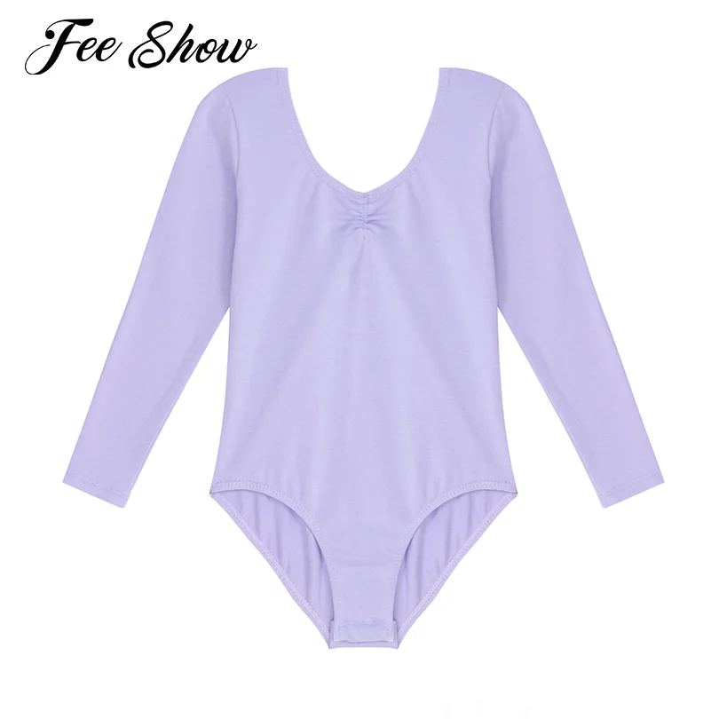 

Kids Girls Solid Color Cotton Gymnastics Leotards Dancewear Long Sleeves Press Buttons at Crotch Ballet Leotard Dance Bodysuits