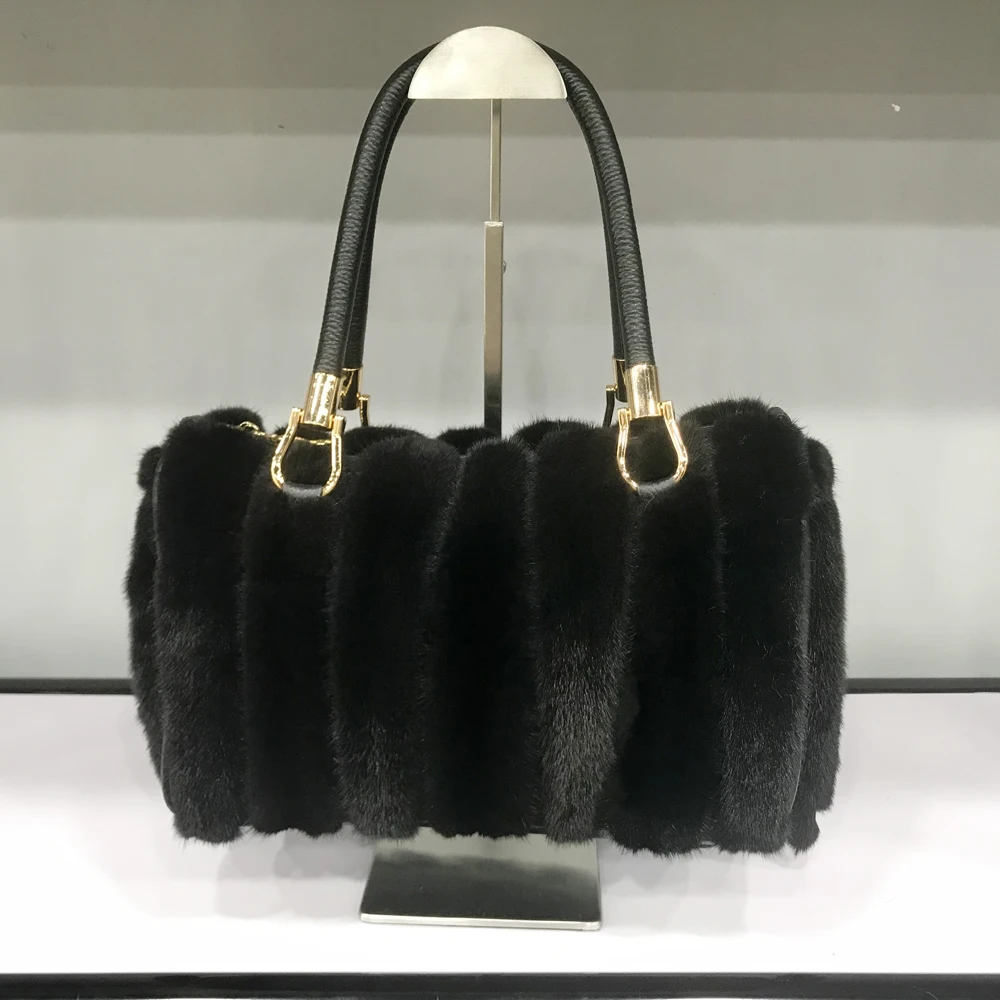 Sac à bandoulière en fourrure de vison véritable pour femme, sac messager en peluche, sac à main en fourrure moelleux pour femme, mode décontractée douce, initié, nouveau, 2024