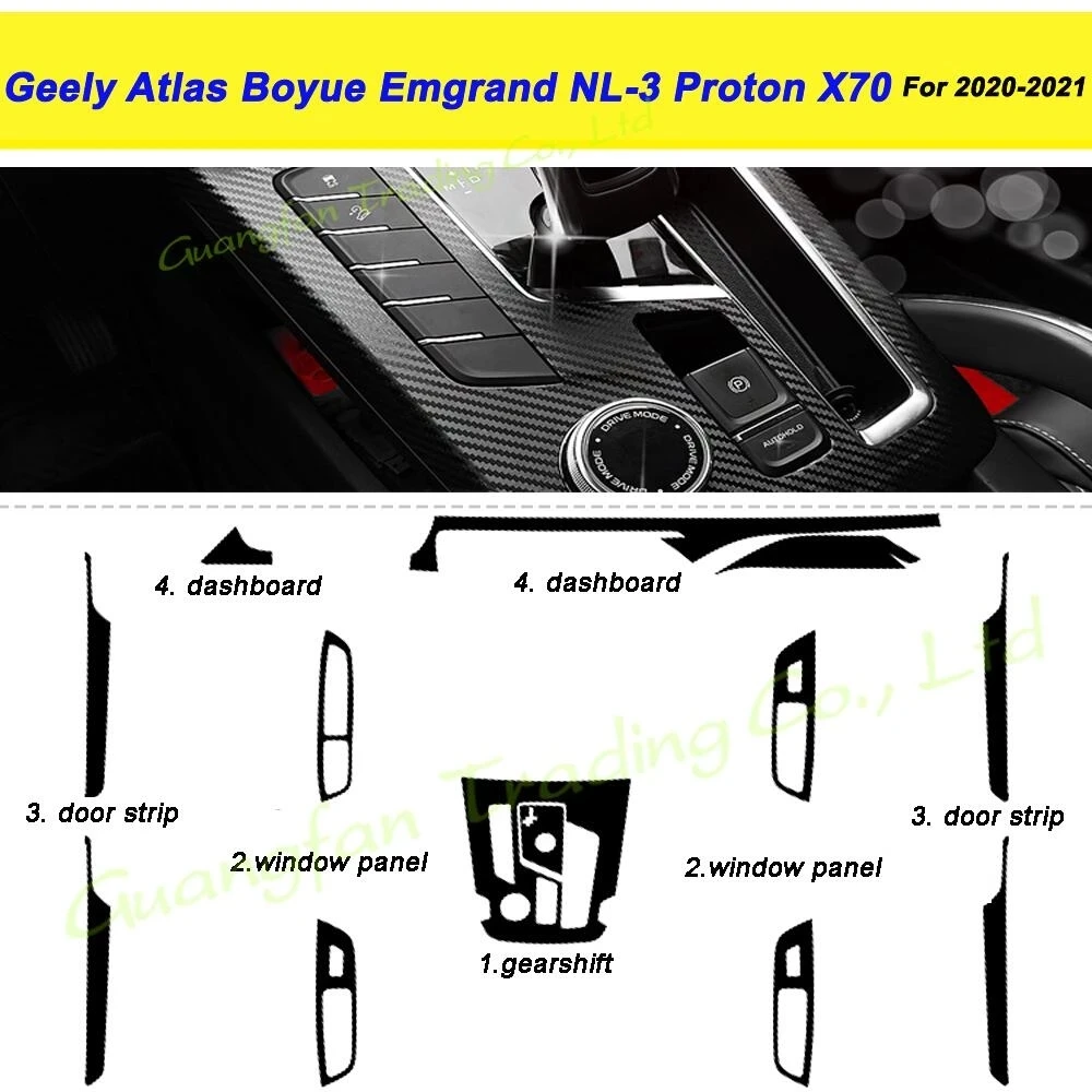 For Geely Atlas Boyue Emgrand NL-3 Proton X70 2016-21 3D/5D Carbon Fiber Car Interior Cover Center Console Color Stickers Decals