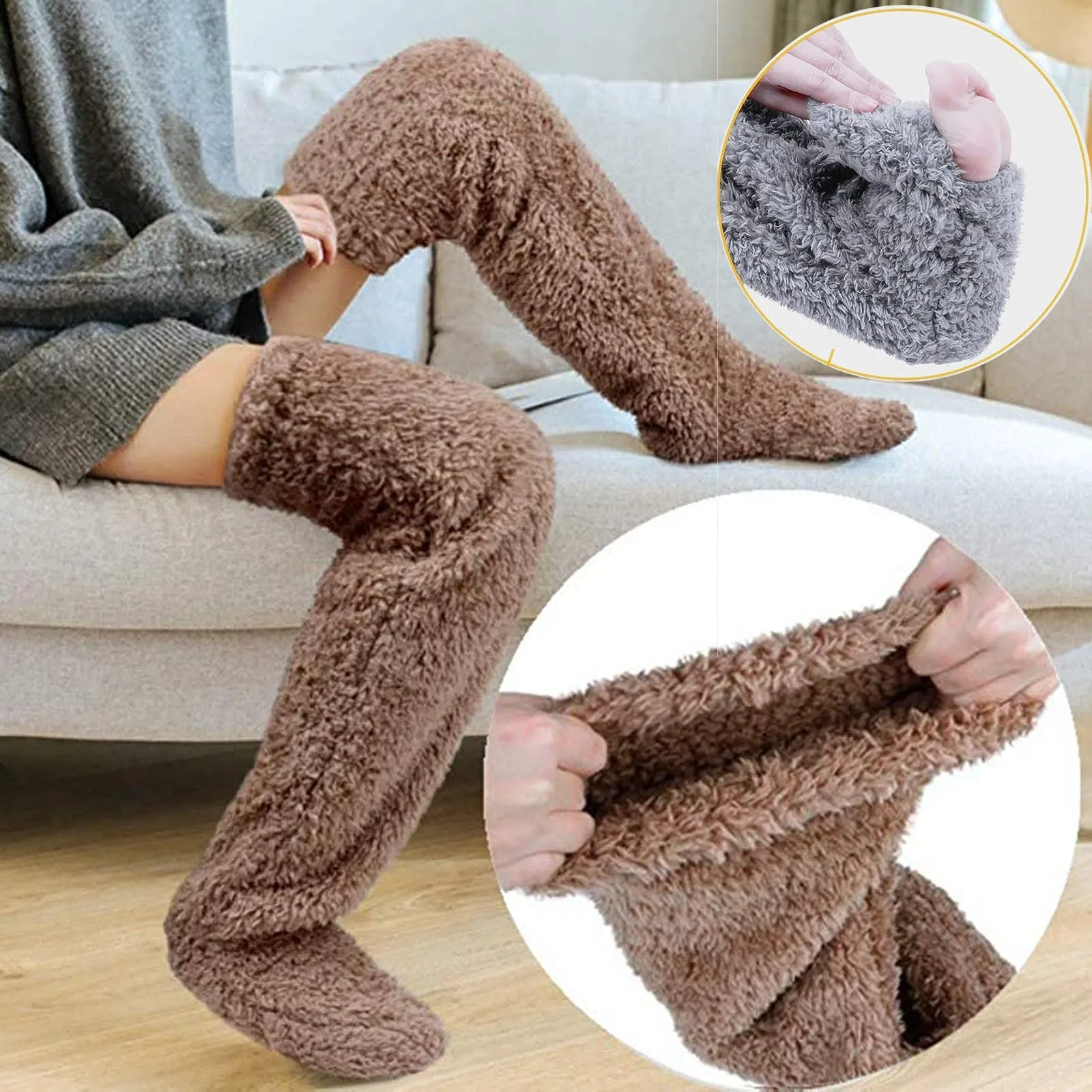 Fluffy Leg Warmers Stocking Winter Warm Leg Cover Home Over Knee Socks Thick Woolen Pants Leg Warmers Bed Long Socks Slippers