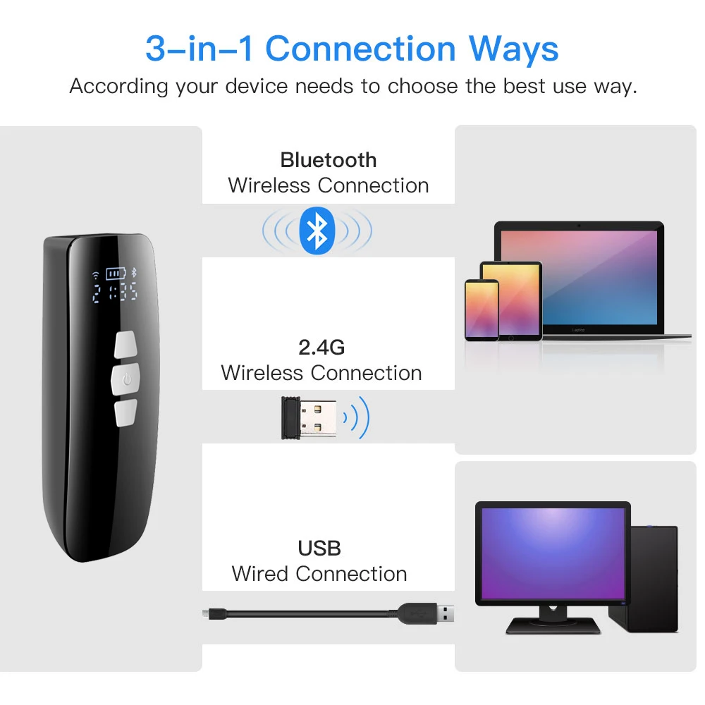 Free Shipping Bluetooth 1D CCD 2D Barcode Scanner Pocket Wireless QR Reader Data Matrix PDF417 IOS Android Windows