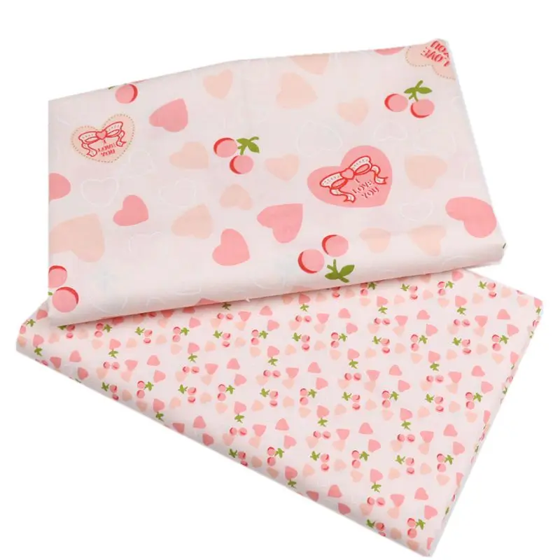 Pink Girl Dress Fabric Cartoon Heart Peach 100% Cotton  Twill Textile For Sewing Clothes Dresses Accessories By Half Meter