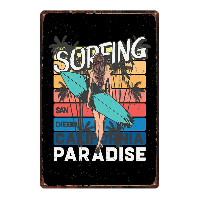 Hawaii Surfing  Vintage Poster Metal Tin Sign Personalized Living Room Decorative Plaques Retro Painting Decor DU-11332A