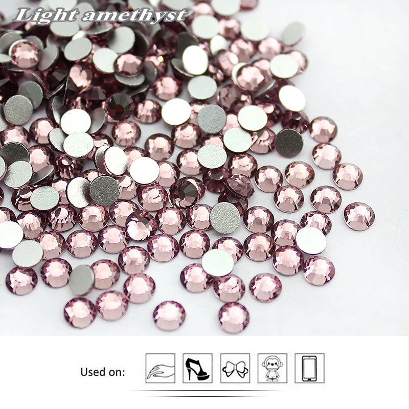 YL High Quality 1440 pcs/pack Light Amethyst Non-Hot fix Swarovsky Rhinestones SS3-SS34 Crystal Strass Many Clothes DIY Garment