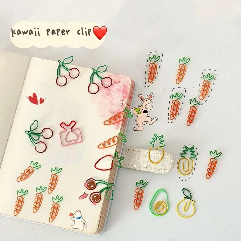 MINKYS Kawaii 10pcs/lot Strawberry Lemon Carrot Metal Paper Clip Christmas Song Decorative Bookmark Binder Clips Stationery - Image 2