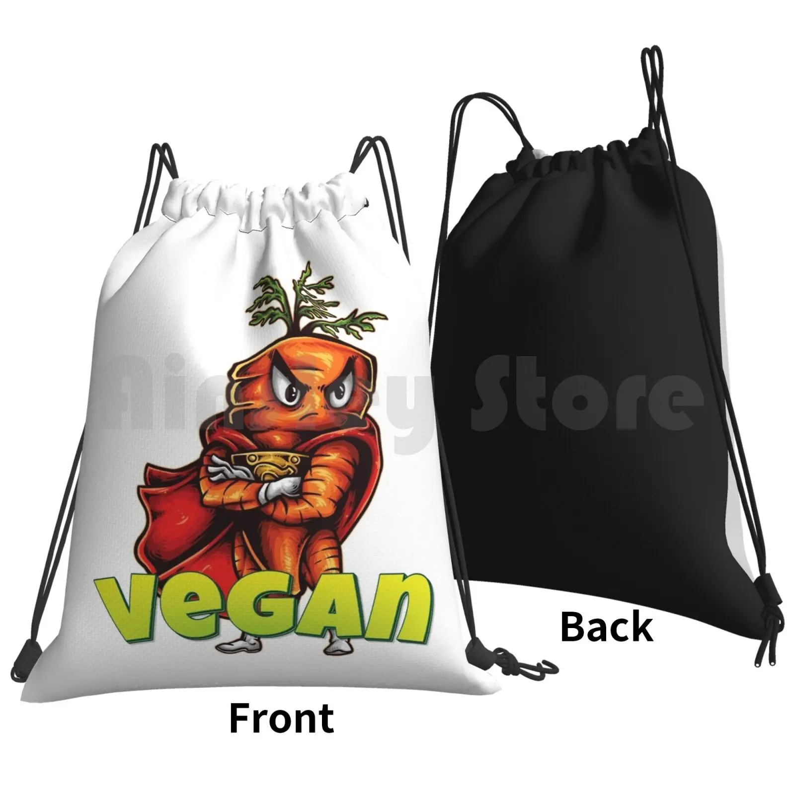 Vegan Superhero Angry Carrot Green Backpack Drawstring Bag Riding Climbing Gym Bag Life Is Better When You Are Vegan Life Is