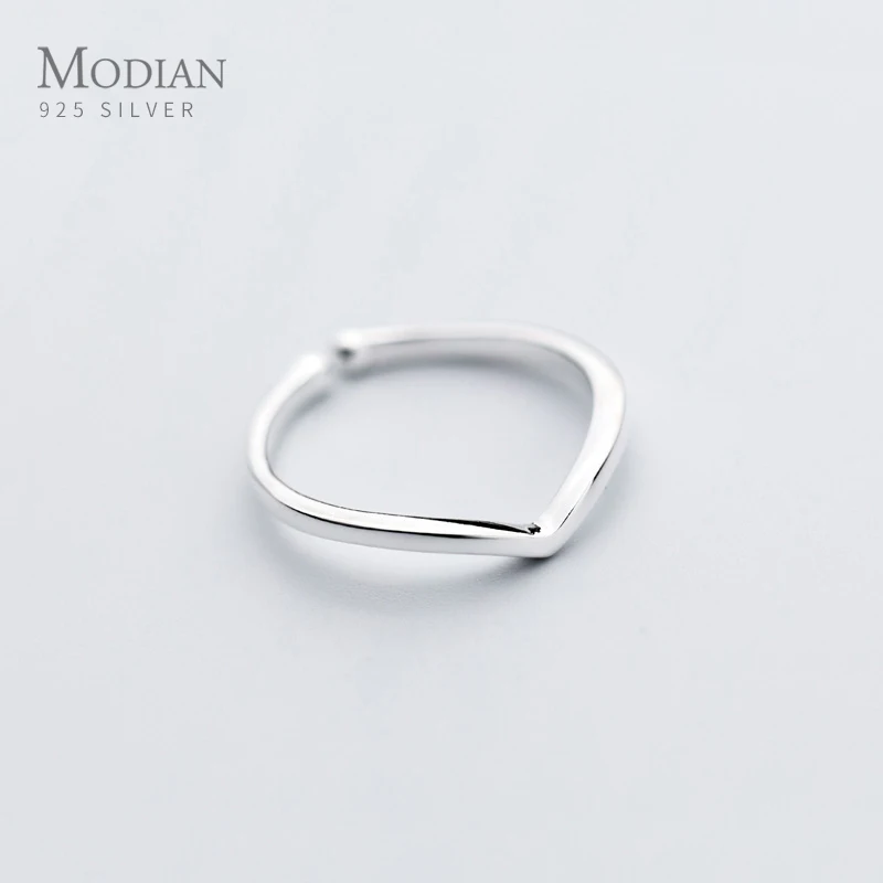 Modian Minimalist Geometric V-Shape Genuine Sterling Silver 925 Ring for Women Gift Adjustable Free Size Ring Fine Jewelry