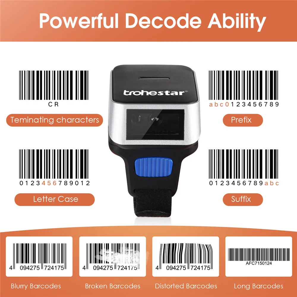 Escáner de código de barras inalámbrico, lector de código de barras PDF, 1D, 2D, compatible con Bluetooth, USB, para Windows, iOS, Android, Linux