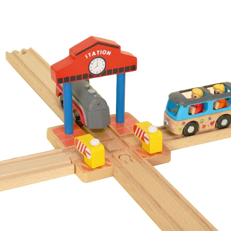 Beech Wooden Train Track Parts Roadblock Gas Station Wood Tracks Accessories Fit For Wooden Railway Tracks Rode Toys For Kid NEW