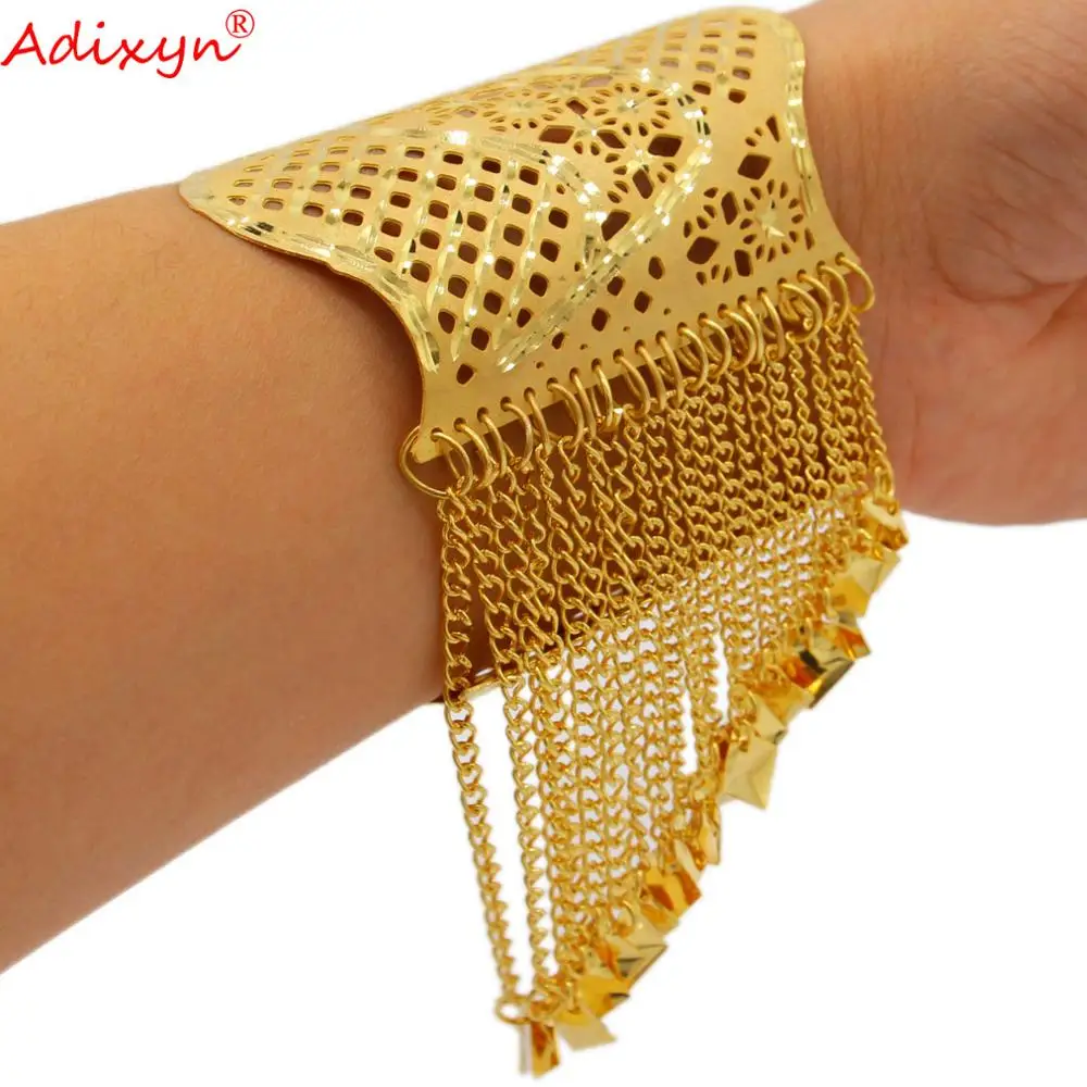 

Adixyn Dubai Big Size Bangles for Women 24K Gold Color/Copper Africa Ethiopian Bridal Wedding Jewelry N12116