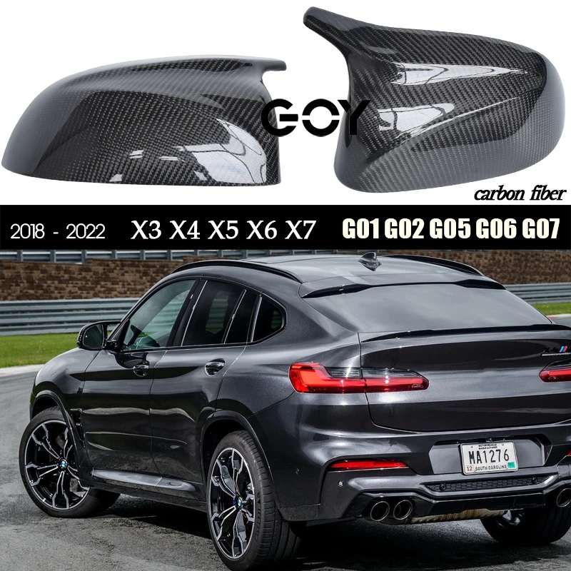 Glaze Carbon Fiber Door Side Mirror Cover Casing Caps for BMW X3 X4 X5 X6 X7 2018 - 2022 G01 G02 G05 G06 G07