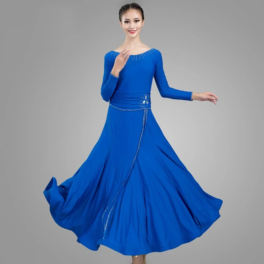 Waltz Stage Costume Sky Blue Ballroom Competition Clothing Black Rhinestone Standard Dance Dress Rhinestone Red Ballroom Dance