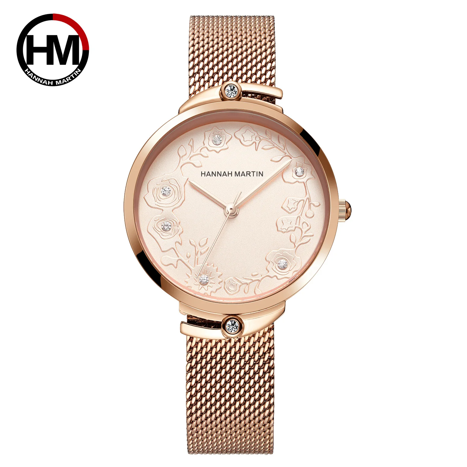 

2021New Hot Sale Women's Watch Luxury Fashion Rhinestone Embossed Rose Gold Mesh Belt Japanese Movement Waterproof Quartz Watch