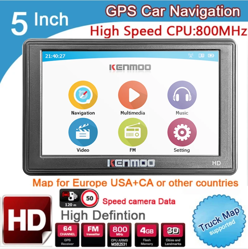 5 Inch HD GPS Portable Navigation 2024 Maps for Europe Russia Car TRUCK CAMPING Caravan Navigator Sat Nav Free Lifetime Updates