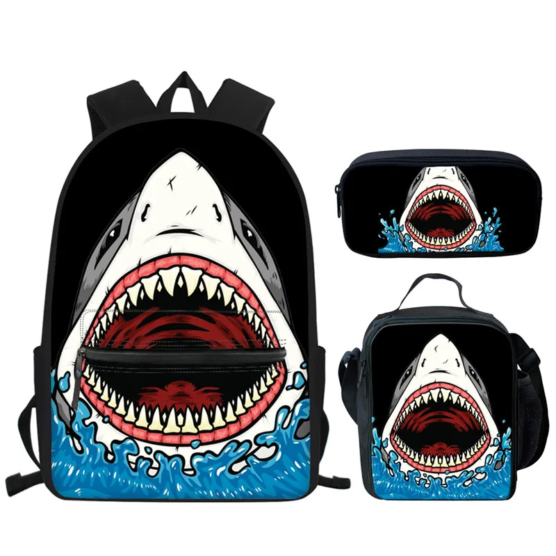 3Pcs/Set Megalodon Shark School Bookbags for Teenager Children Student  Schoolbags Cool Marine Life Shark Printed Mochia Escolar