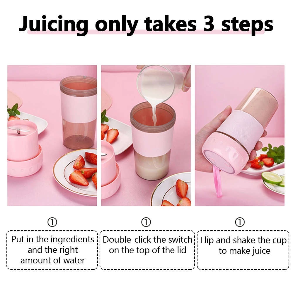 Multi-Function Mini Blender Cup Portable Juicer 300ml USB Charging Double Click to Start