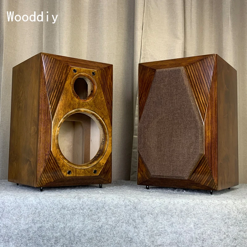 Wooddiy 8 inch One Pair Empty Loudspeaker Birch Plywood Cabinet Two Way Wood Bookshelf Speaker Classic Empty Box Big Bevel