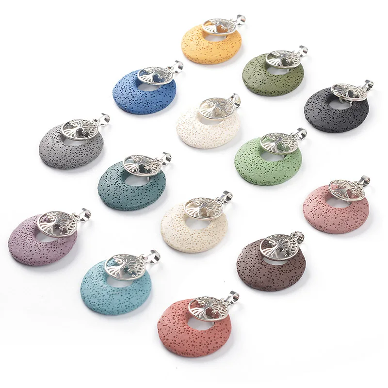 Ätherisches öl duft vulkangestein Baum des Lebens Charme Anhänger Runde Hohl Donut Reiki Anhänger für Frauen Männer geschenk Schmuck
