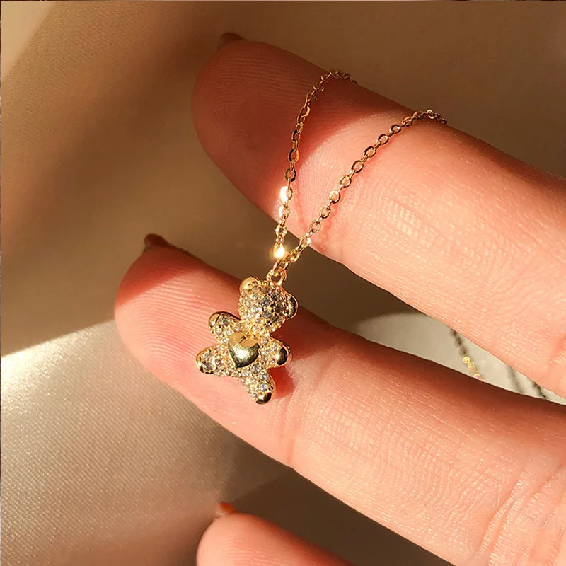 New Trendy Gold Color  Bear Necklace Fashion Pendant  Simple Clavicle Chain Women Fine Jewelry for Wedding