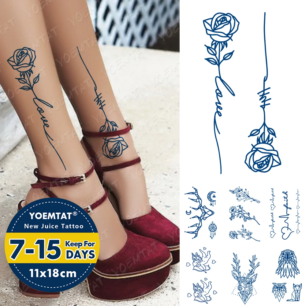 

Juice Ink Lasting Waterproof Temporary Tattoo Sticker Rose Flower Line Deer Flash Tatoo Woman Arm Ankle Body Art Fake Tatto Male