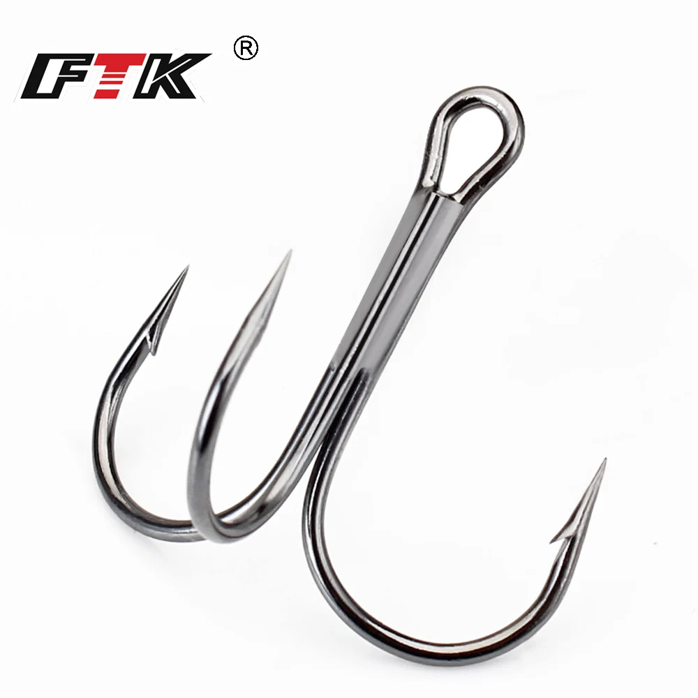 

FTK 10-20pcs Fishing Hook High Carbon Steel Overturned Treble Hooks Hard Bait Fishing Tackle Round Bend For Pike Bass