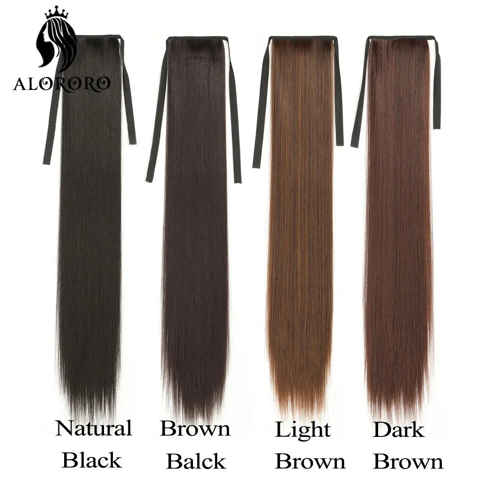 18/24/30 Inch Synthetische Paardenstaart Lange Wrap Around Clip In Rechte Pruik Paardenstaart Hair Extensions Zwart/Bruin Paardenstaart nep Haar