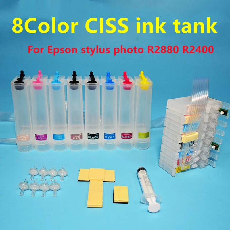 Latest Compatible CISS Ink Tank For Epson Stylus Photo R2400 R2880 Printer With ARC Chip 8Colors Continuous Ink Supply System