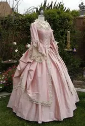 Marie Antoinette Fantasy Prom Party Gown with Long Sleeve 2019 Retro Dusty Pink Lace Stain Gothic Corset Evening Dresses