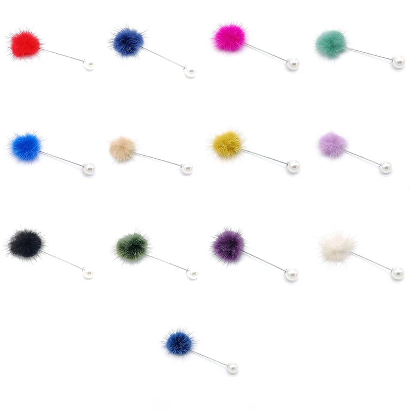 PD BROOCH 2021 New Mink Fur Ball Brooch Pin Multi-color Pearl Corsage Dress Collocation Jewelry Cute Pins Brooch