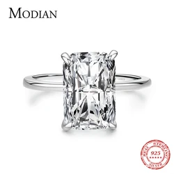 Modian Classic prostokątny pierścionek z czystą cyrkonią solidna 925 Sterling Silver Luxury Finger Rings dla kobiet mała biżuteria ślubna