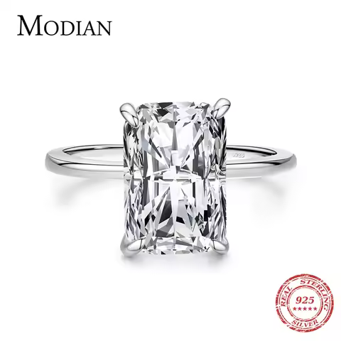 Modian Classic Rectangular Cutting Clear CZ Ring Solid 925 Sterling Silver Luxury Finger Rings For Women Wedding Fine Jewelry