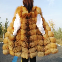 Red Fox Fur Vest for Women, Plus Size, High Quality, Luxury, Silver Fox Fur, Long Vests, Winter