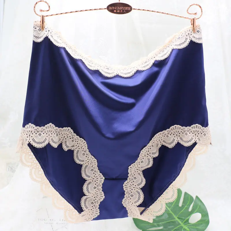 New High-grade Satin Ice Silk Soft Breathable Lace Sexy Lingeries Underwears Lady Panties Plus Size 6XL Women's Briefs image 4