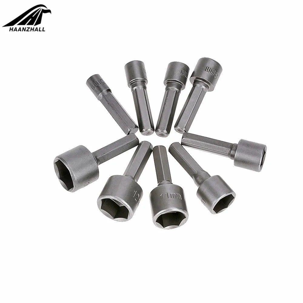 9Pcs 1/4 "Hex Shank Power Nut Driver สว่านประแจซ็อกเก็ตบิตสกรู 5-13 มม.Nut Driver ชุดอะแดปเตอร์ซ็อกเก็ต