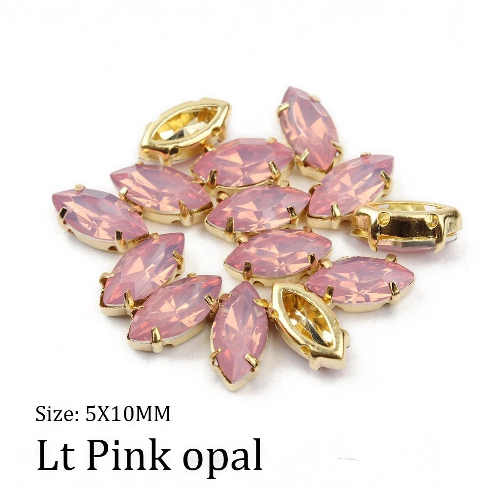 5x10mm/6x12mm horse eye sewing resin rhinestone gold claw set Opal color Stones  shoes and hats decorative supplies