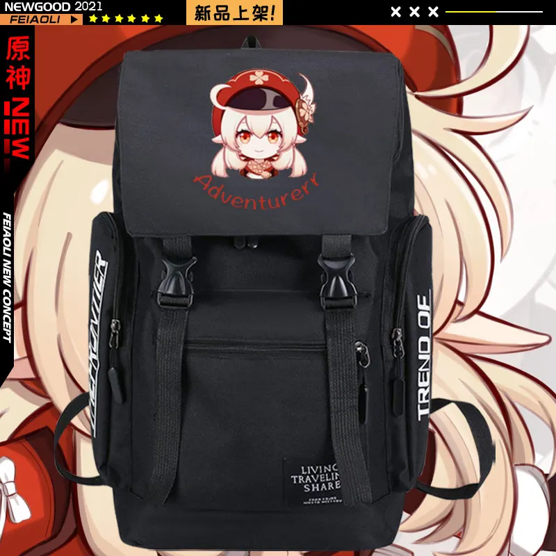 Game Genshin Impact ZhongLi Klee Backpack Travel Laptop Backpack Teenager Boys Girls Cartoon Vision Cool Man Schoolbag Backpack