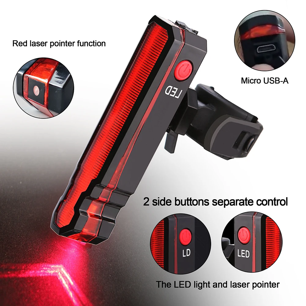 Multi-functional Bike Red Taillight  USB Rechargeable Back Seat Safety Warning Light LED Cycling Rear Lamp