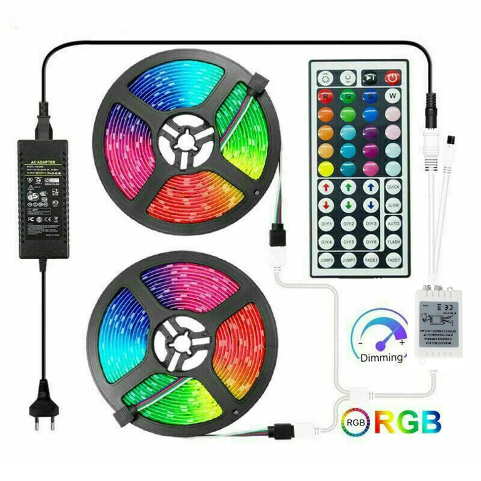 

LED Strip Light RGB SMD 2835 5050 RGB 30leds LED Strip Tape DC 12V+44key IR Remote Control+LED power Adapter