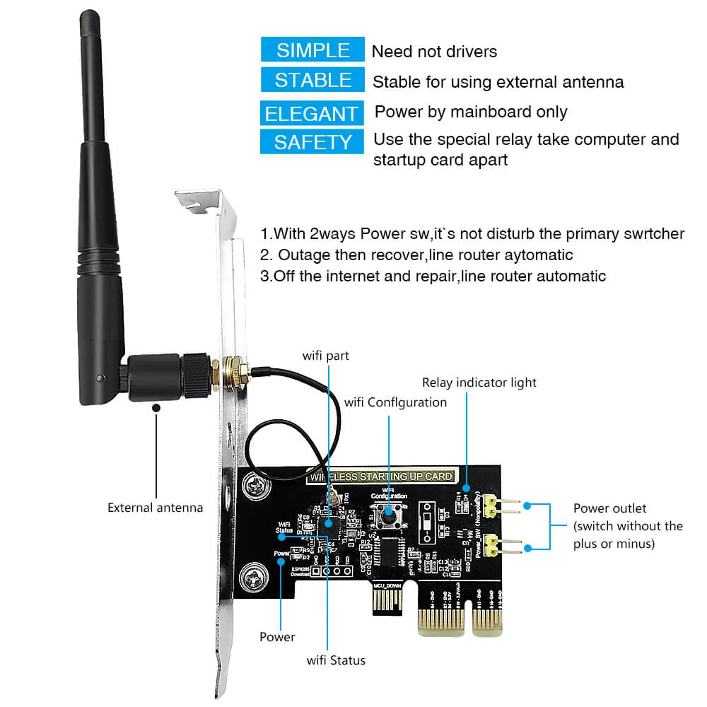 EweLink Mini PC Remote Control Turn On/OFF Switch Boot Card Relay Module Restart Switch for PCI-e Desktop