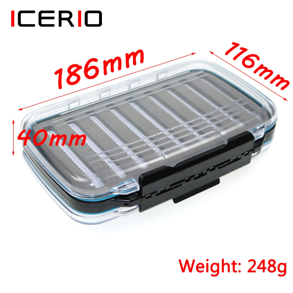 ICERIO 1 Piece Fly Fishing Box Double Face Slit Foam Waterproof Case 186mm*116mm*40mm Nymph Dry Wet Flies Fly Fishing Tackle Box