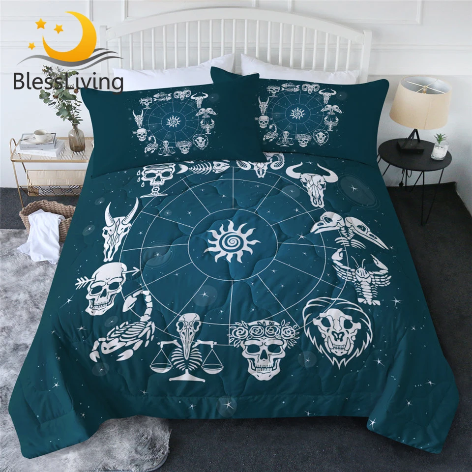 

BlessLiving Skull Quilt Set Constellation Comforter Astrology Blanket Throw Zodiac Bedspread Scorpius Housse De Couette 3pcs