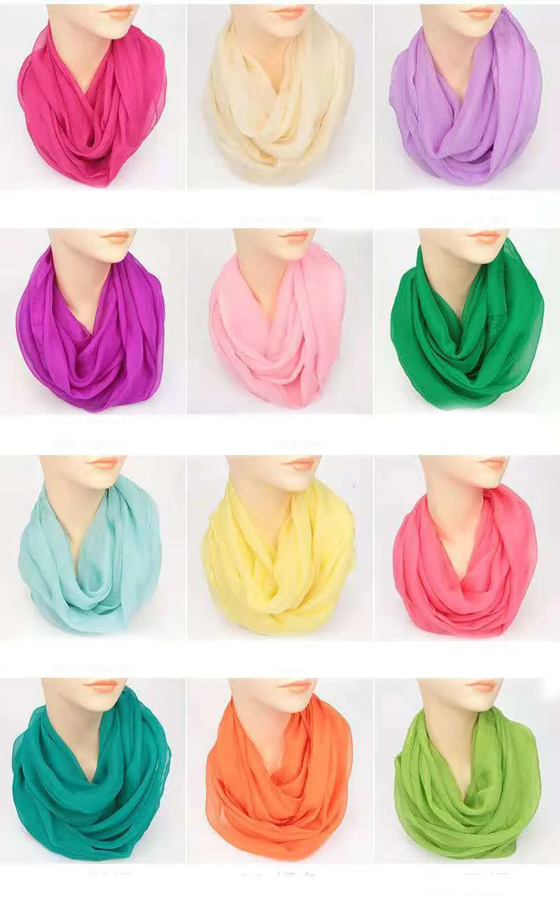 Spring Autumn Chiffon Hedging Bib Pure Color Wild Neck Scarf Women's Soft Light Breathable Decorative Beach Sunscreen Gauze D62