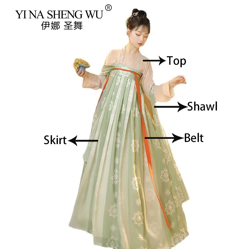 Hanfu vestido de dança feminino, roupão tradicional chinês com estampa de princesa, estilo oriental, casamento tang, fantasias de dança folclórica de fadas