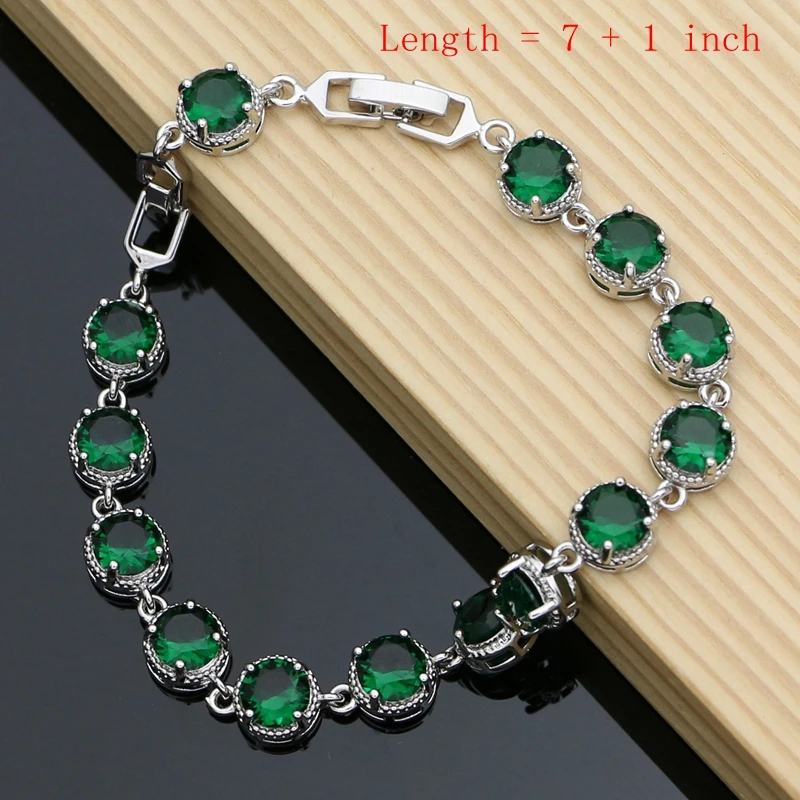 Women 925 Sterling Silver Earrings Jewelry Sets Gem Emerald Fine Bridal Jewelry Bracelet Necklace Sets 7 Colors Stone