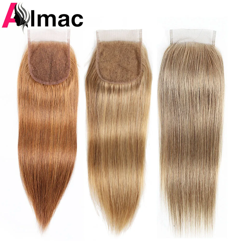 #30 Ash Blonde Honey Blonde Color 4x4 Lace Closure Free Part Swiss Lace Peruvian Remy Human Hair With Pre-Plucked Almac