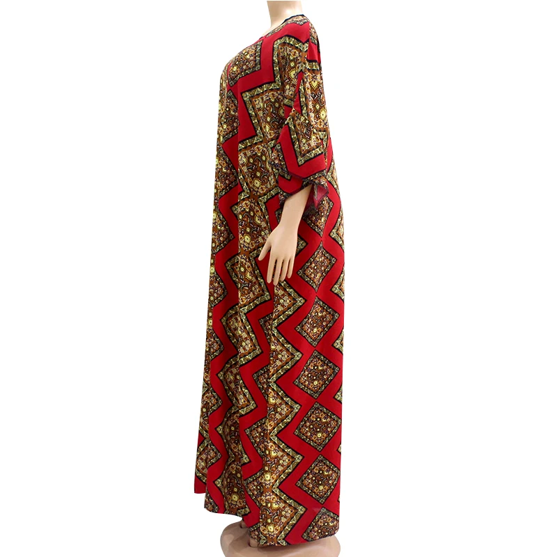 Casual African Dresses For Women 2020 New Dashiki Geometry Print O-neck Batwing Sleeve Elegant Robe Africaine Cotton Material