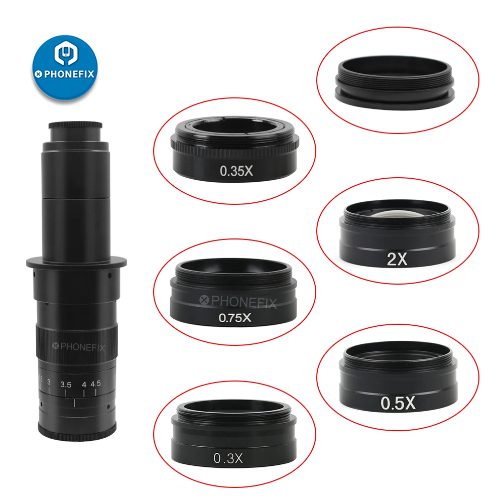 

0.5X 2.0X 0.35X Barlow Auxiliary Lens Objective Lens For 180X-300X Zoom C-Mount Lens Digital Video Microscope Camera Assistant