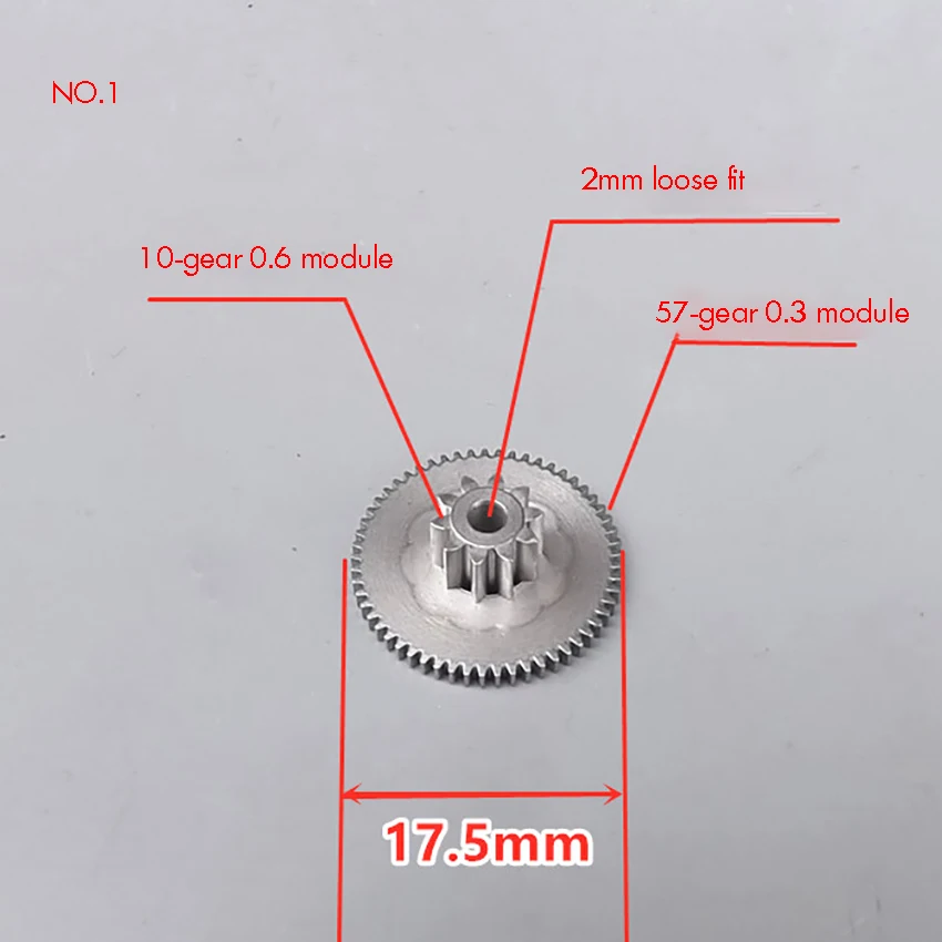 57 Teeth Precision Metal Motor Gear Wheel 0.3 Modulus with Small 10 /11 Teeth 2mm Hole Diameter Speed Reduction Gearbox